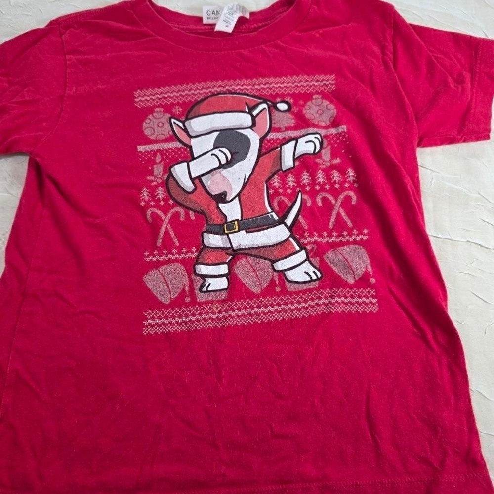 Bella Canvas Kids Red Dabbing Santa Bull Terrier Christmas Graphic T-Shirt 6T